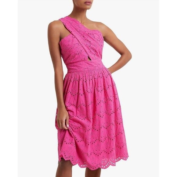 French Connection  Appelona One Shoulder Cut-Out Midi Dress Pink Size 10 NWT - Picture 1 of 14